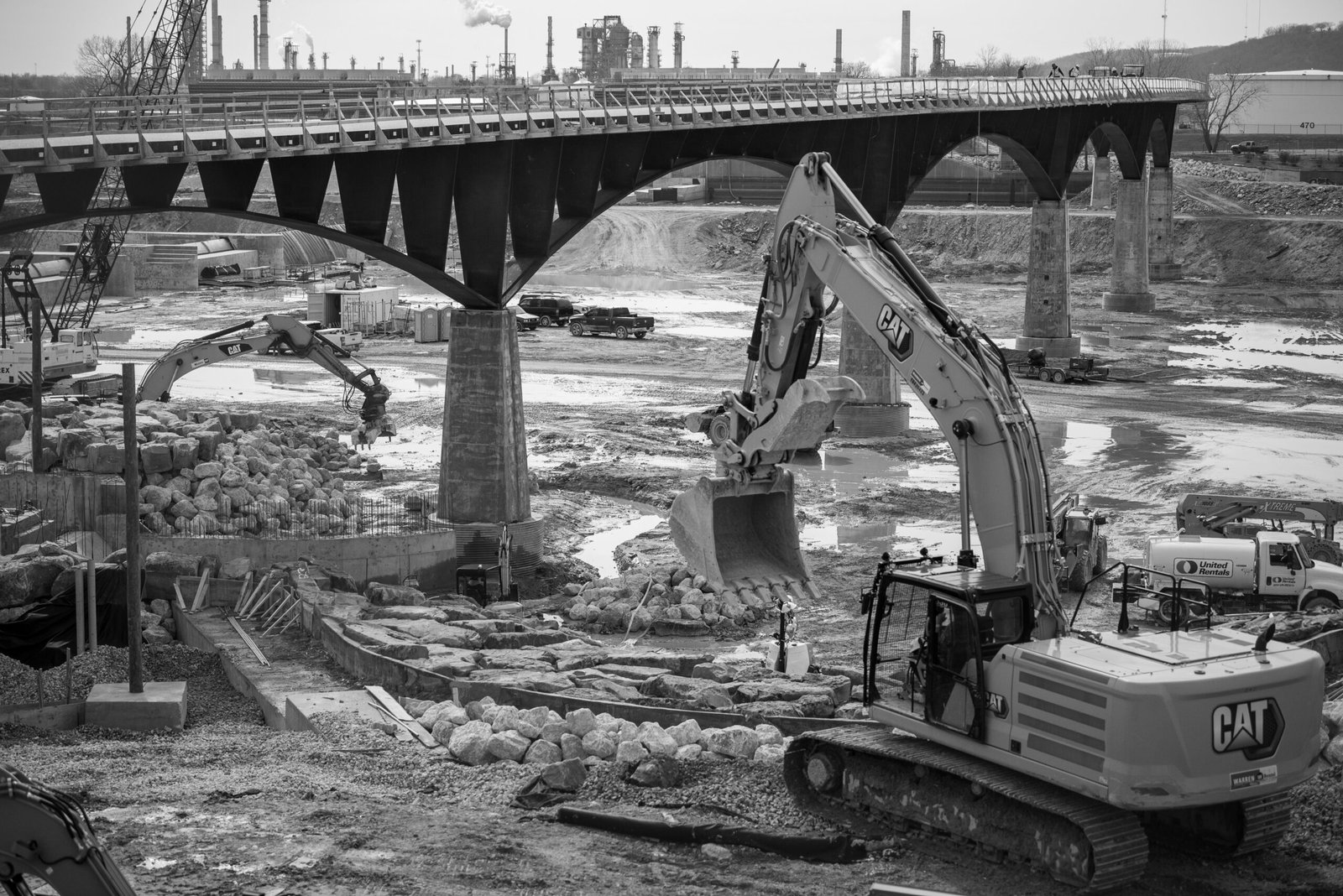 a black and white photo of a construction site