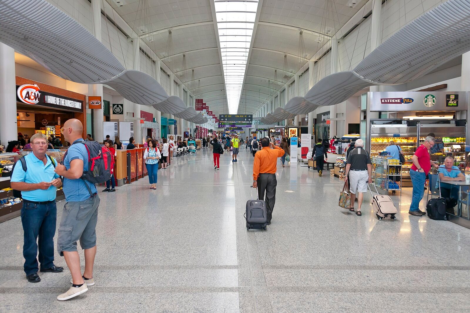 The retail concourse in an airport terminal.